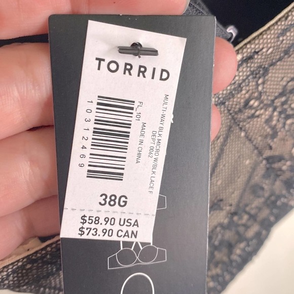 EUC Torrid black and nude microfiber and lace crystal detail multi way bra - Picture 8 of 8